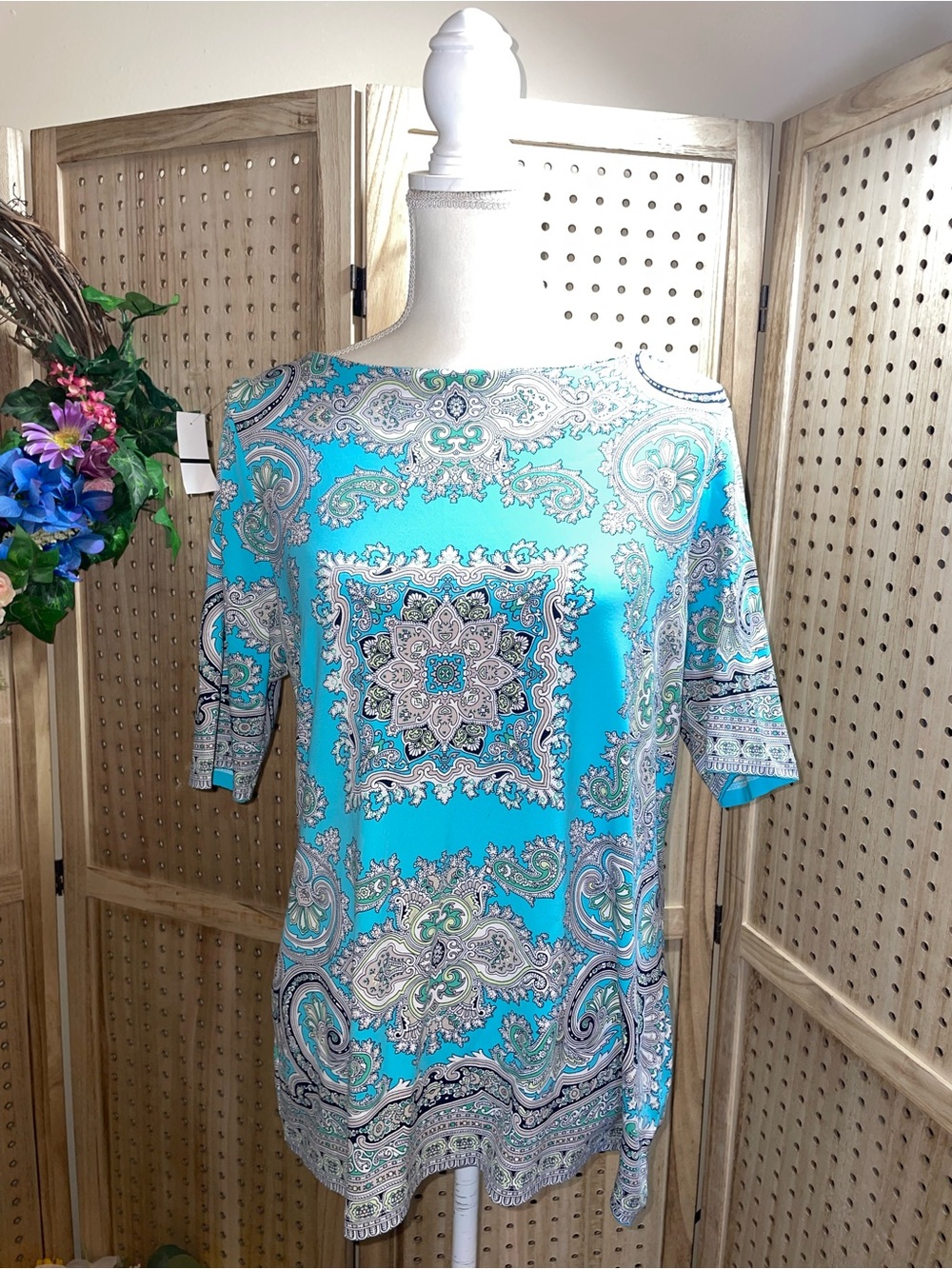 Charter Club Turquoise Paisley Medallion Tunic Top